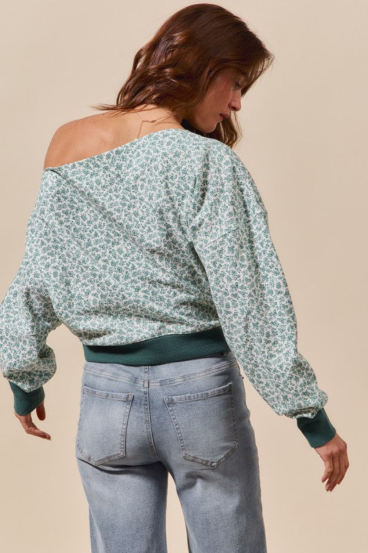 Ditsy Floral Thermal Knit One Shoulder Top