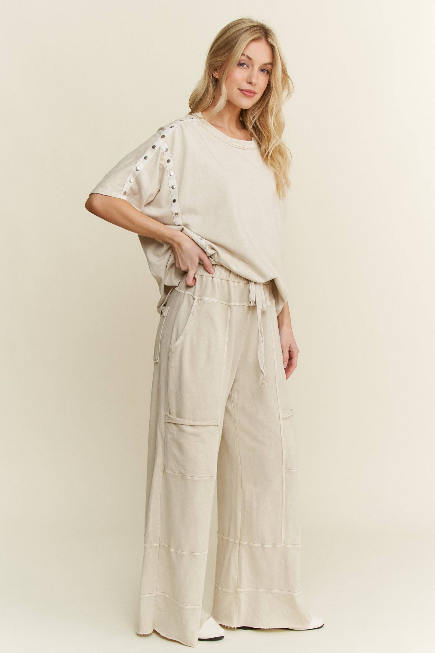 Mineral Wash Wide Leg Cropped Pants