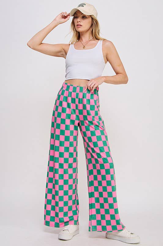 High Waisted Checkered Straight Leg Pants