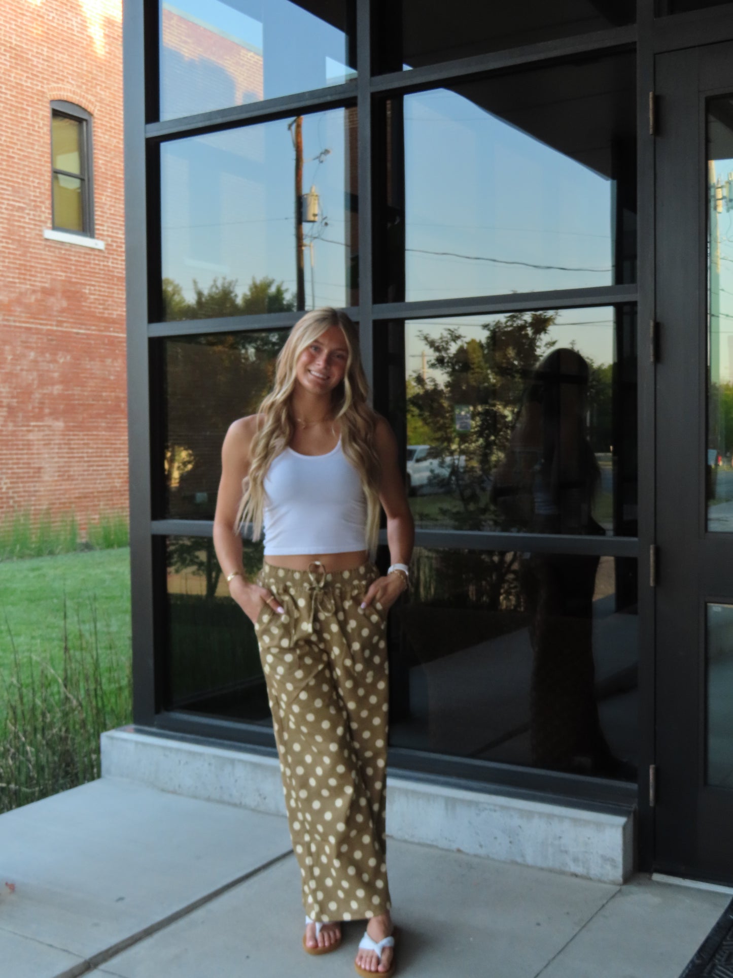 Relaxed Wide Leg Soft Polka Dot Drawstring Pants