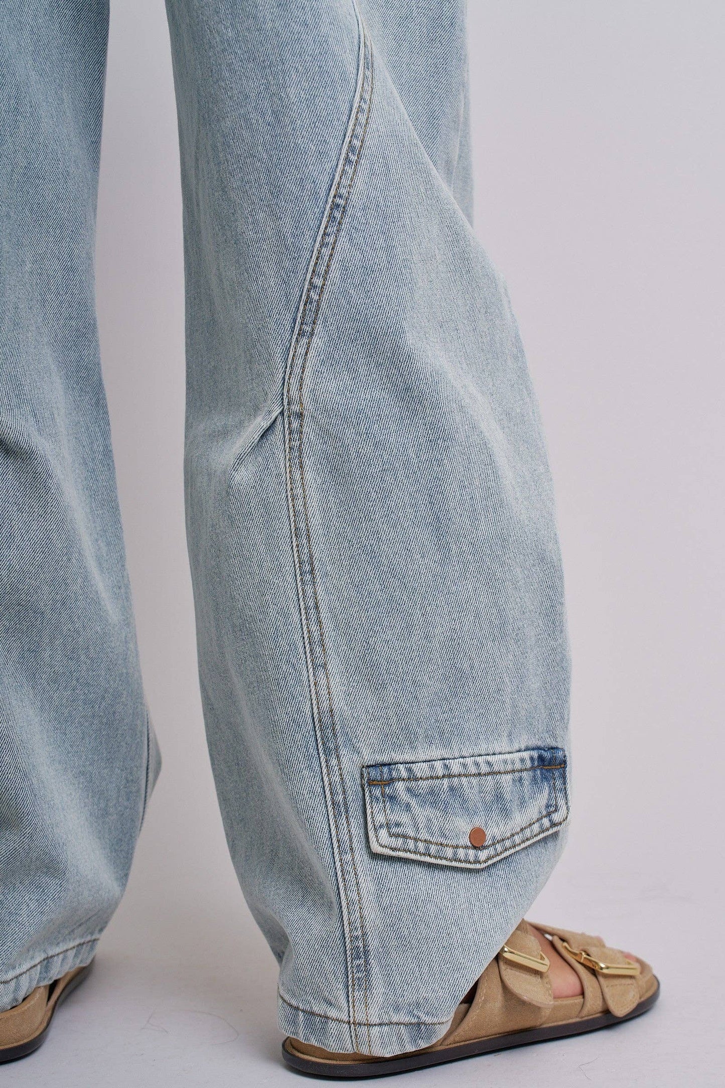 Vintage Wash Barrel Leg Utility Tab Jeans
