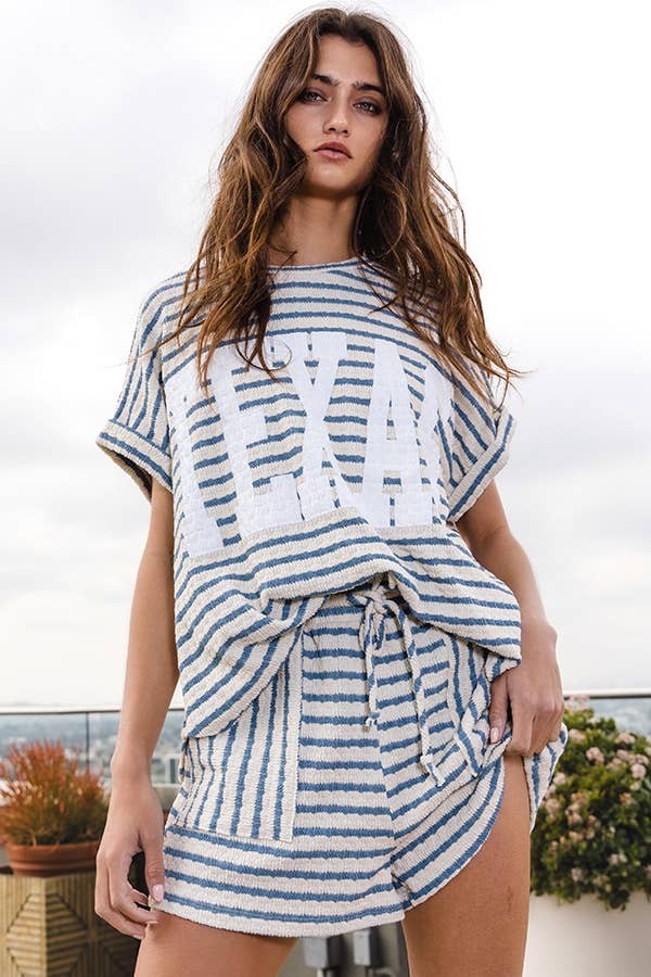 Stripe Print Drawstring Waist Shorts