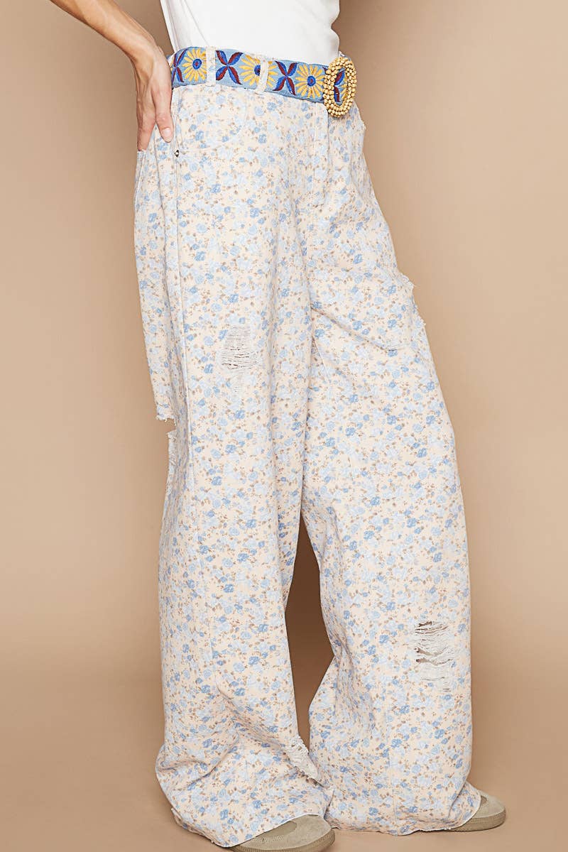 Elastic Band Detail Loose Fit Twill Pants