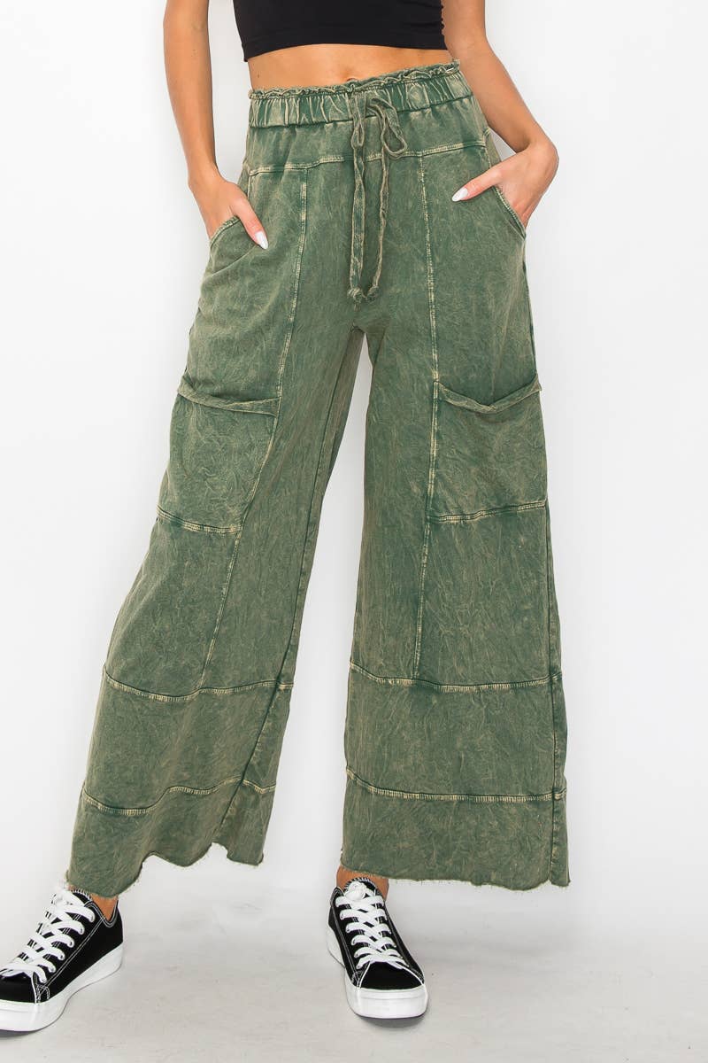 Mineral Wash Wide Leg Cropped Pants