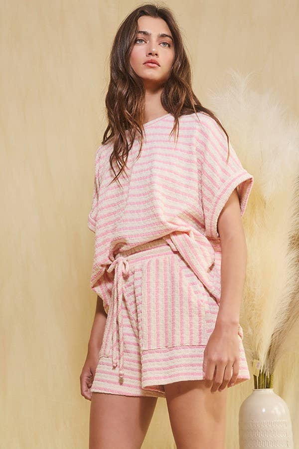 Stripe Print Drawstring Waist Shorts