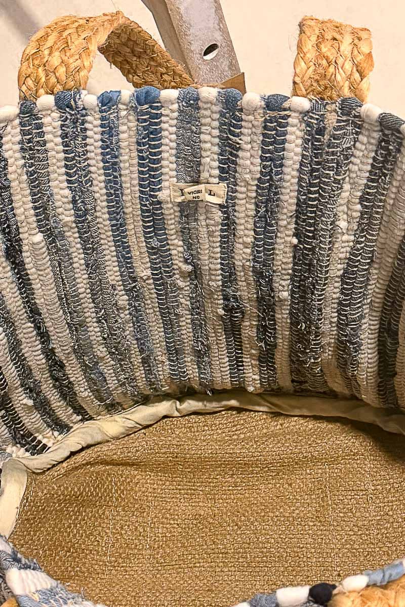 Cotton Weave Stripe Denim Tote Bag