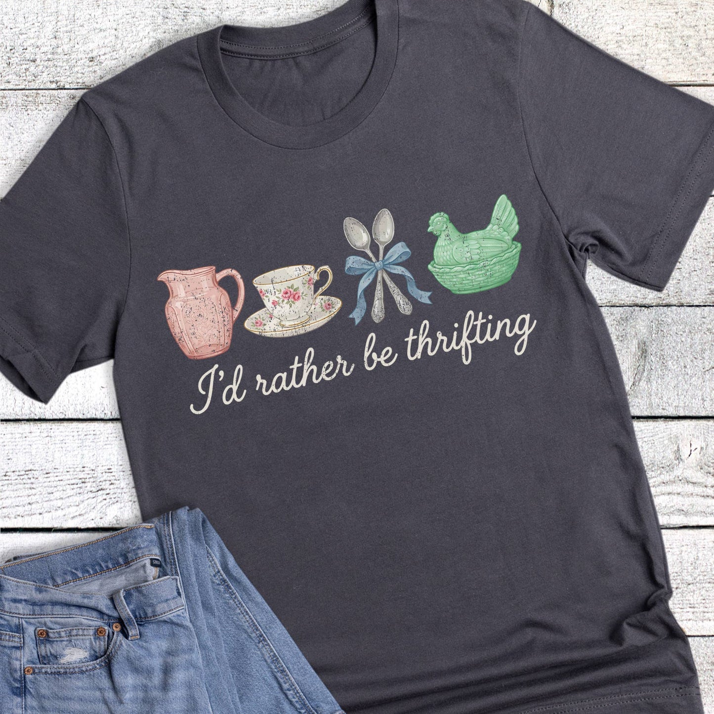 Vintage I'd Rather Be Thrifting Teacup Graphic Tee