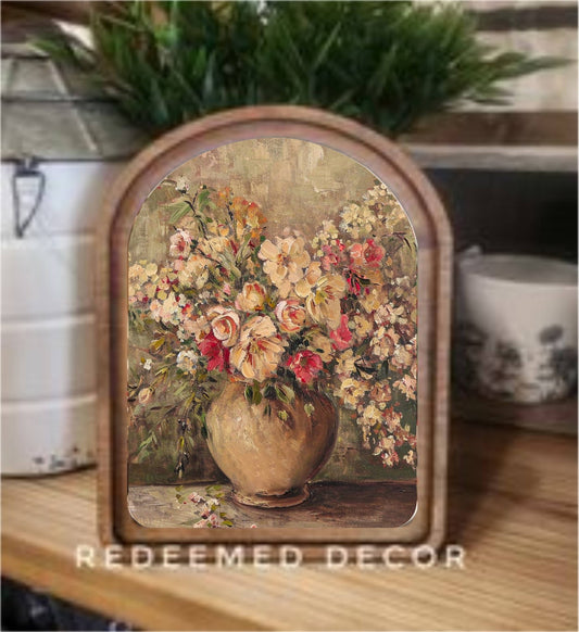 Arch Top Rustic Floral Vase Framed Art