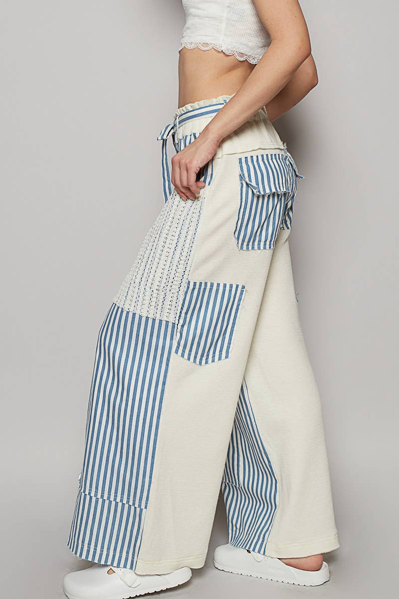 Striped Front Mesh Pockets Woven Pants