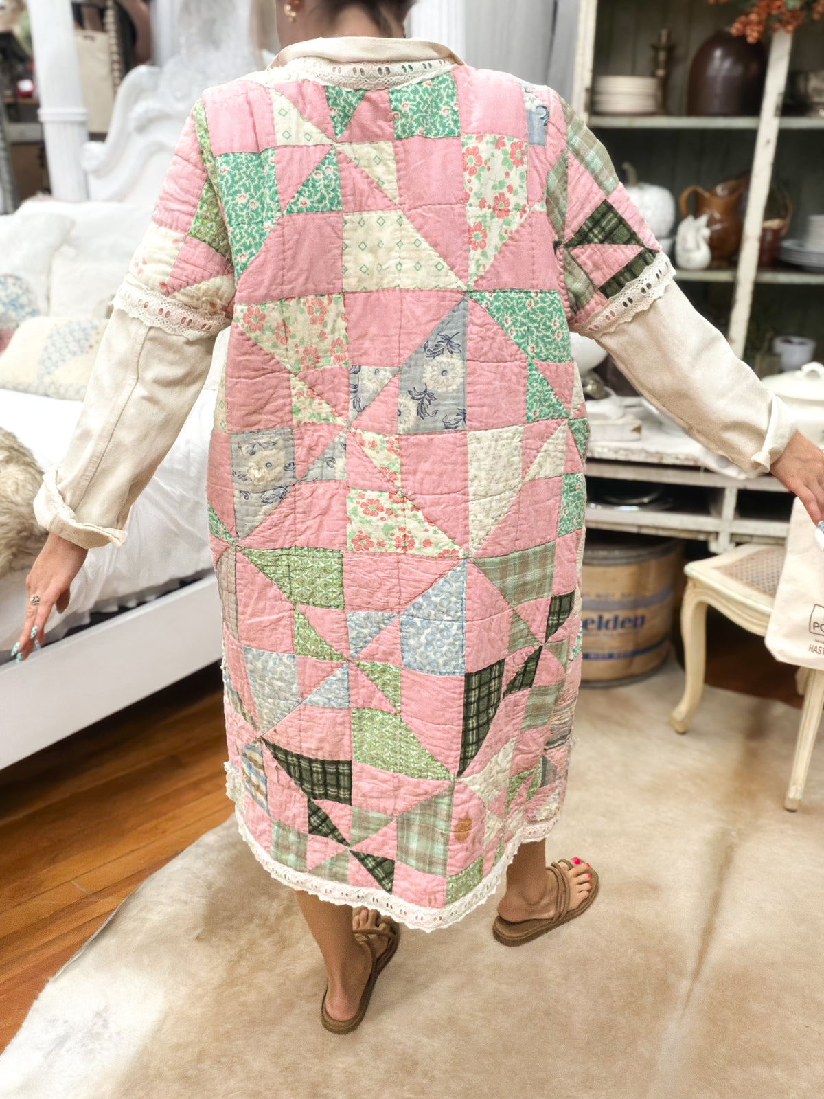 Vintage-style Long Patchwork Quilt Coat