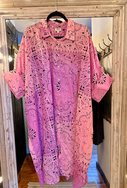Short Sleeve Floral Printed Maxi Length Button Down Dress