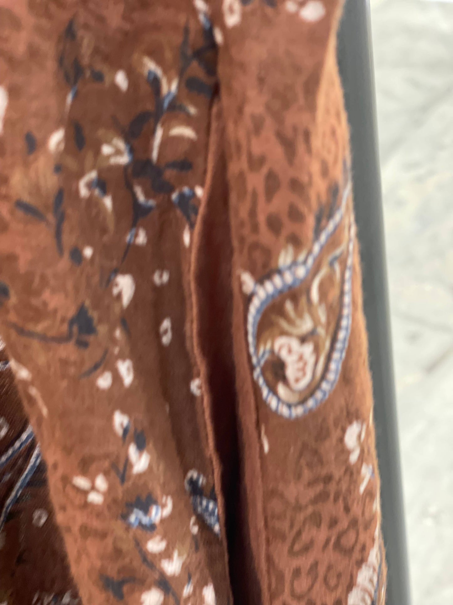 Linen Paisley Button-Up Dress with Sequin Collar