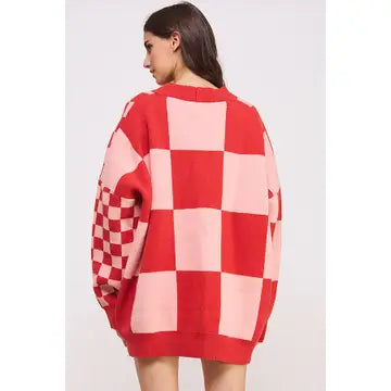 Button Down Checkered Oversized Cardigan