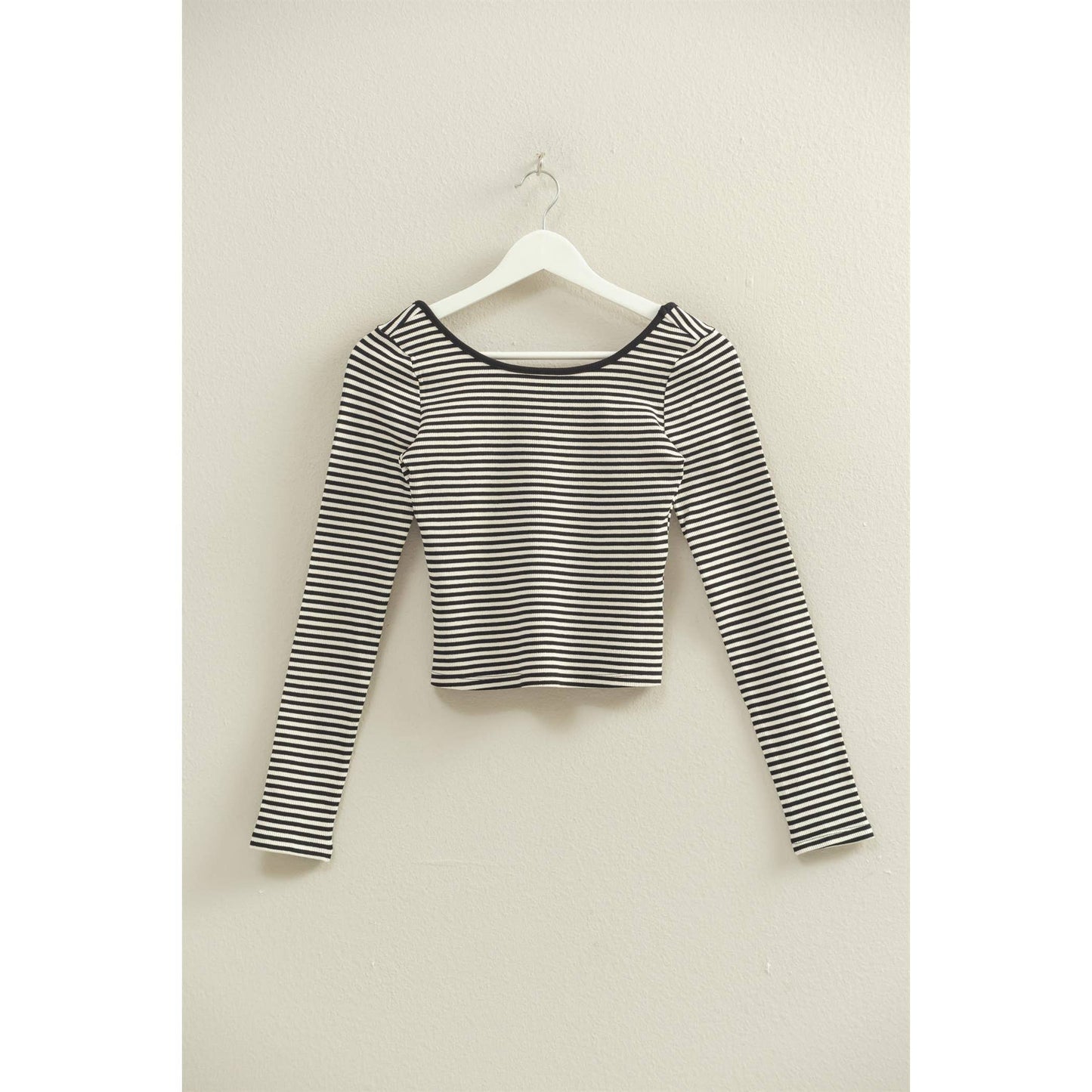 Striped Long Sleeve Top With Scoop Back Neckline