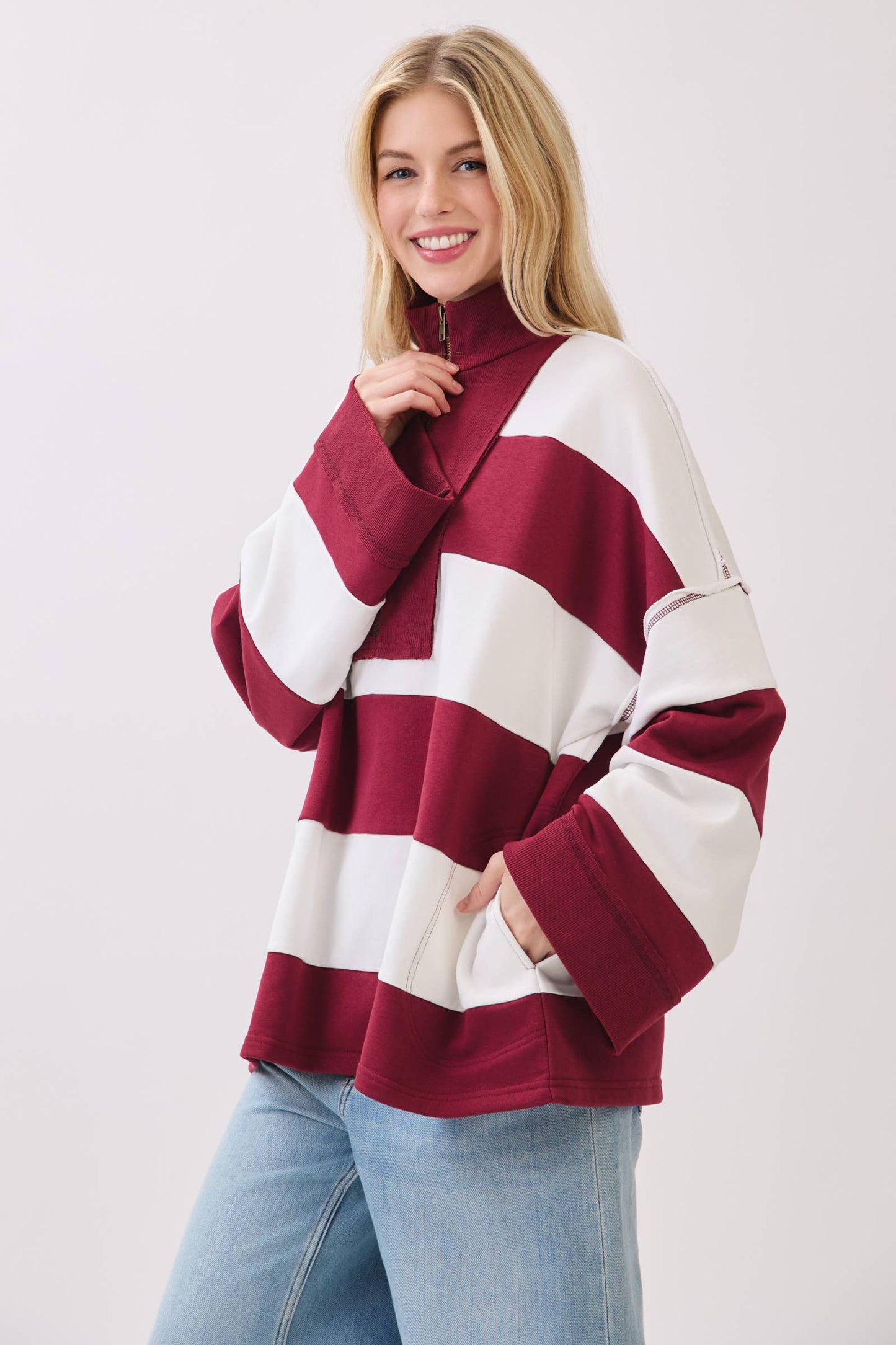 Game day Varsity Stripe Zip Pullover