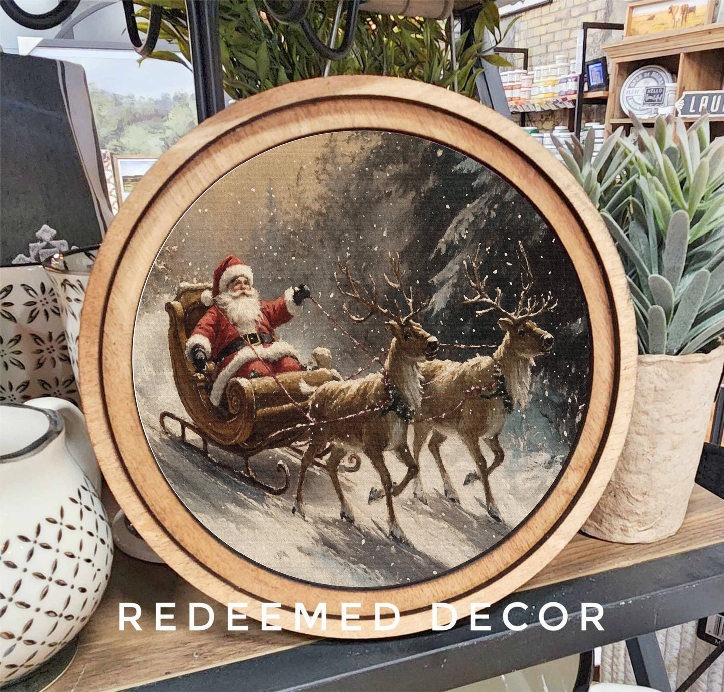 8" Round Santa Sleigh Art