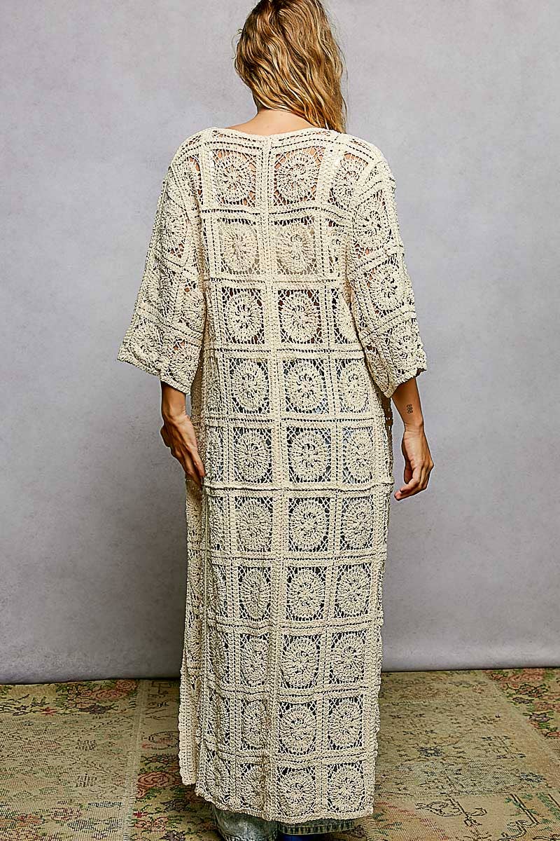Long Sleeve Crochet Open Long Cardigan