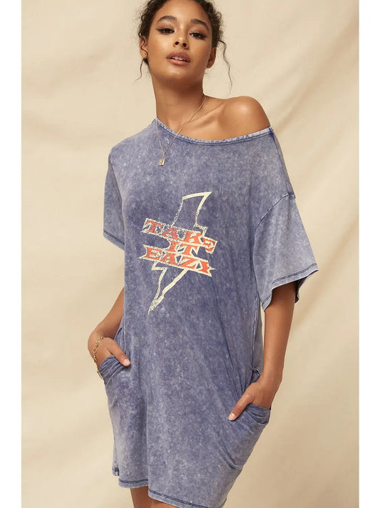 Take It Eazy Vintage-Wash Graphic T-Shirt Mini Dress