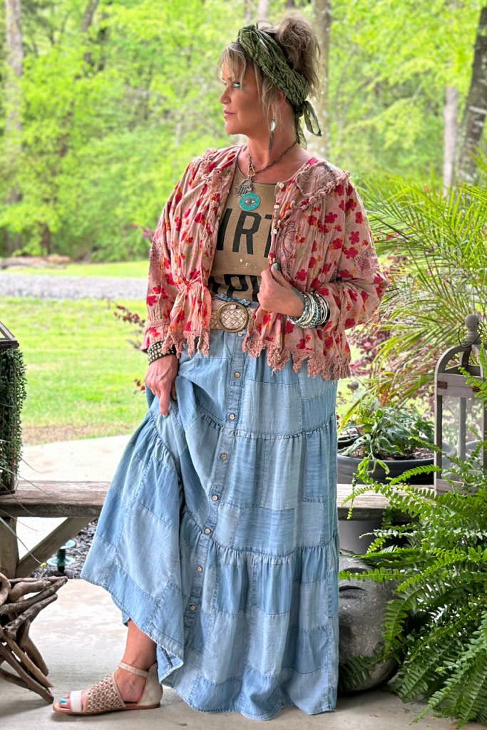 Jaded Gypsy Patchwork Skies Ruffle Skirt
