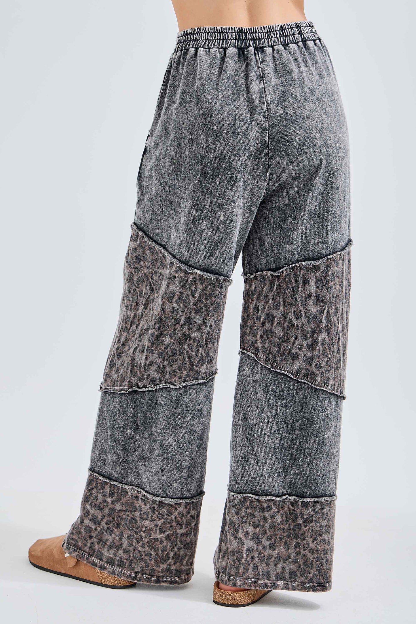 Mineral Washed Leopard Asymmetrical Tier Pants
