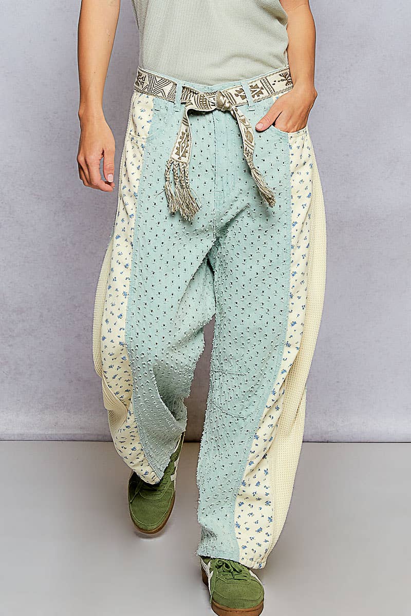 Textured Twill with Dart Detail Solid Pants