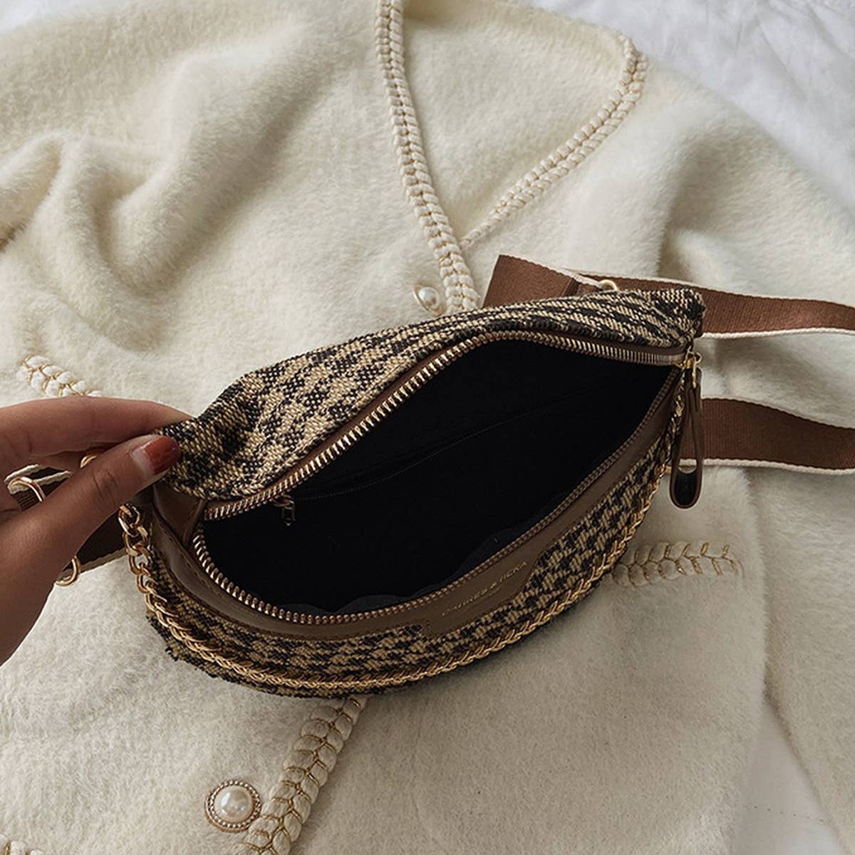 Check Print Chain Strap Fanny Belt Bag