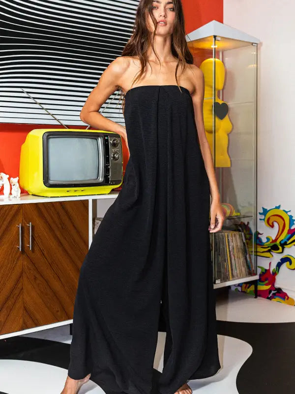 Strapless Flowy Jumpsuit - Black