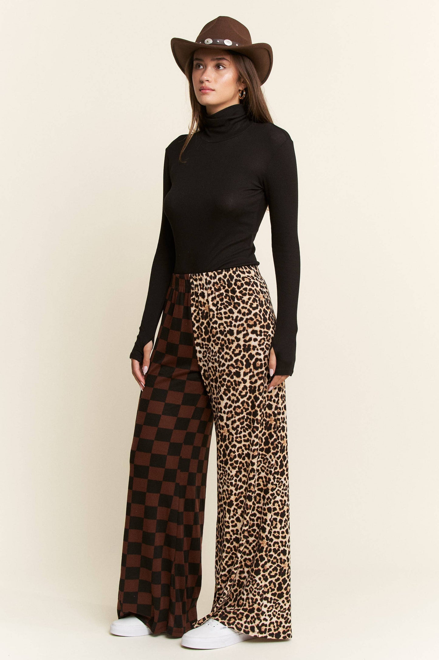 Plus Size Split Decision Leopard/Checkered Pants