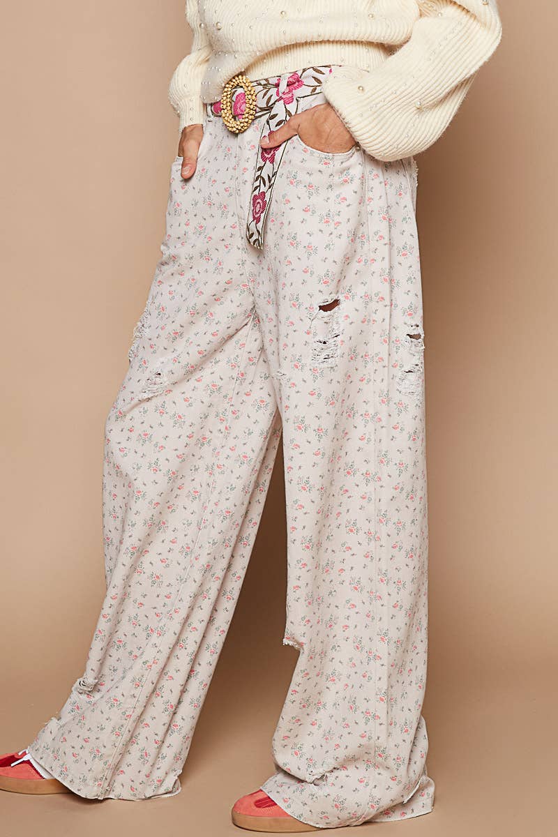 Elastic Band Detail Loose Fit Twill Pants