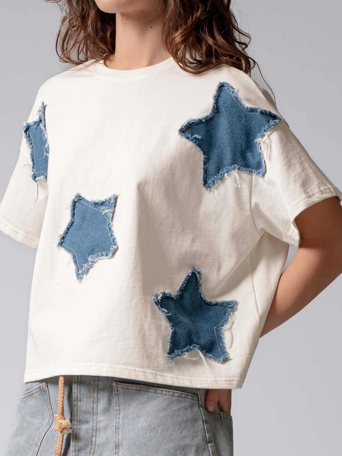 Distressed Denim Star Appliqué Tee