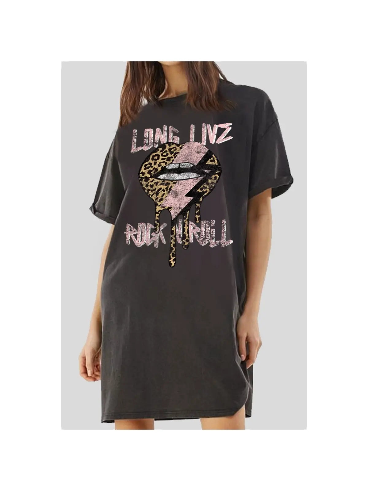 Long Live Rock N Roll Lips Graphic Dress