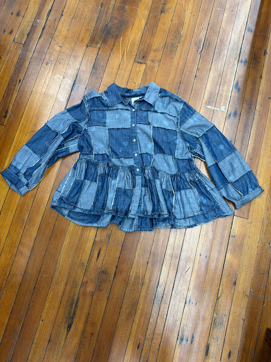Jaded Gypsy Patchwork Skies Crop Ruffle Jacket