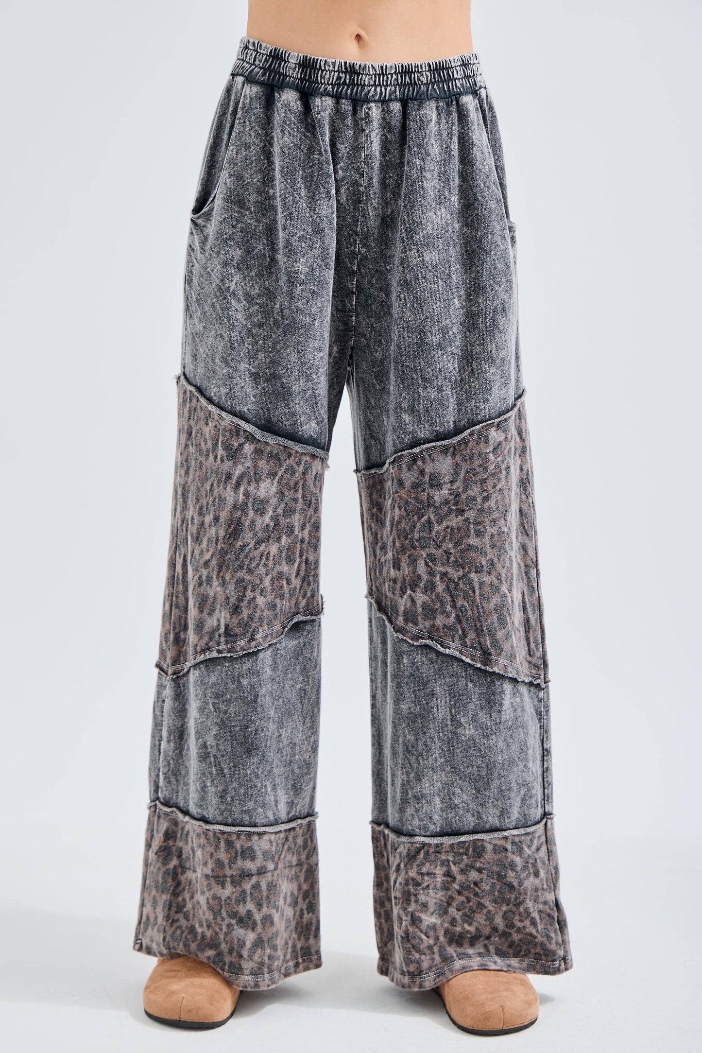 Mineral Washed Leopard Asymmetrical Tier Pants