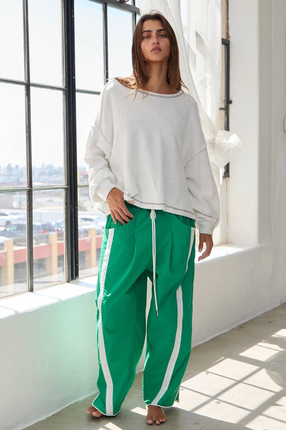 Windbreaker Pants with Contrast Stripe