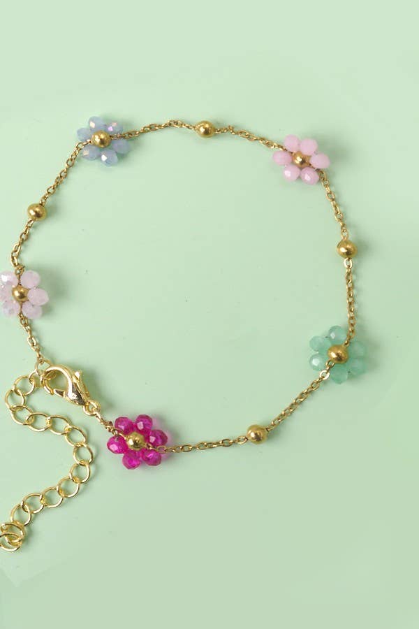 Summer Multi Beaded Flower Charm Bracelet