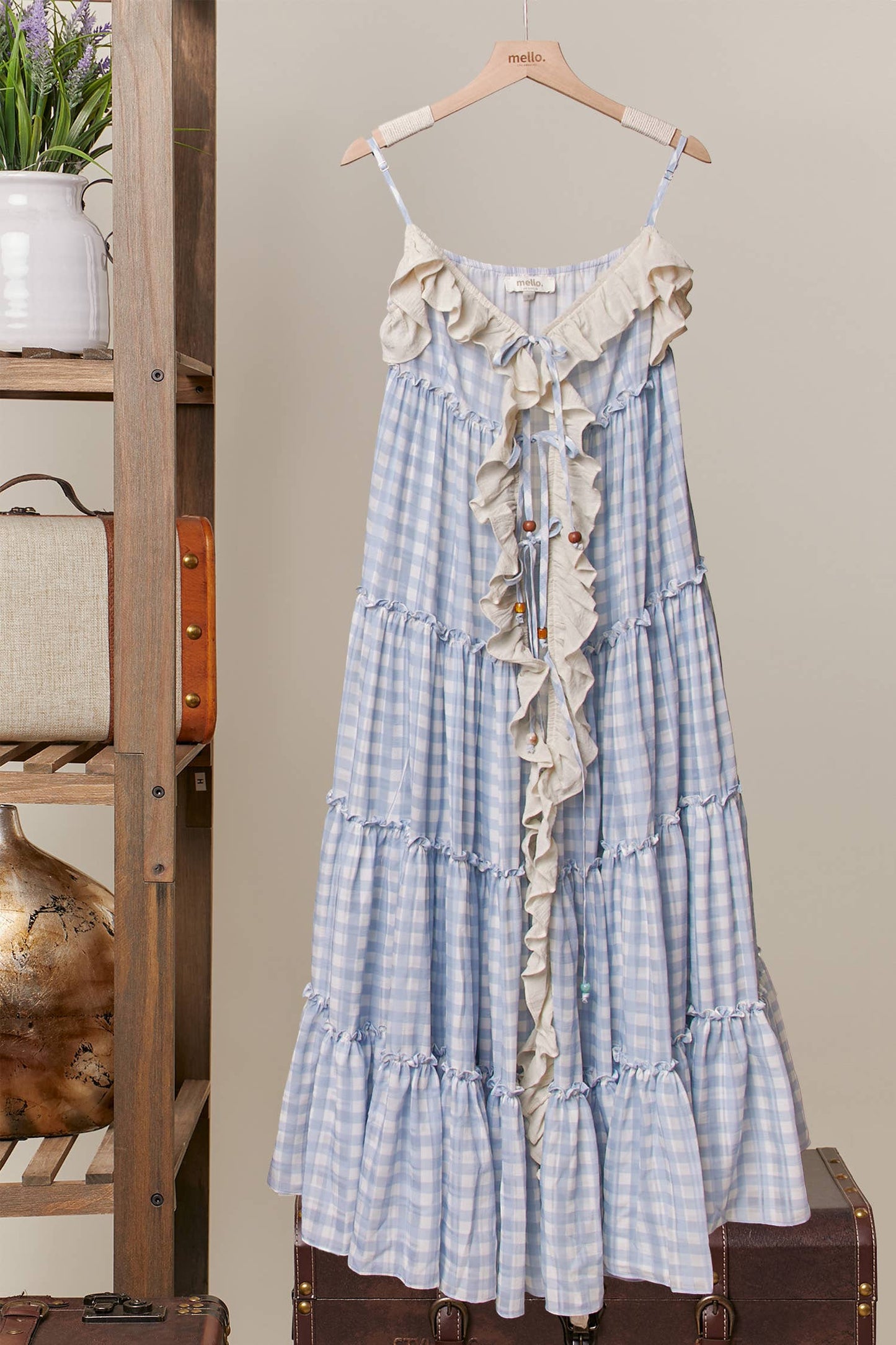 Checker Ruffle Dress Cardigan