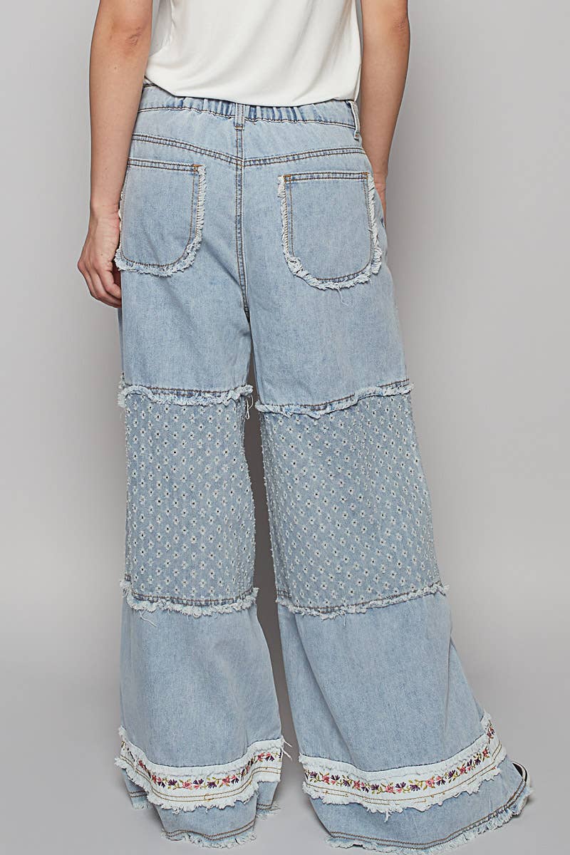Vintage Washed Floral Patch Detail Straight Pants