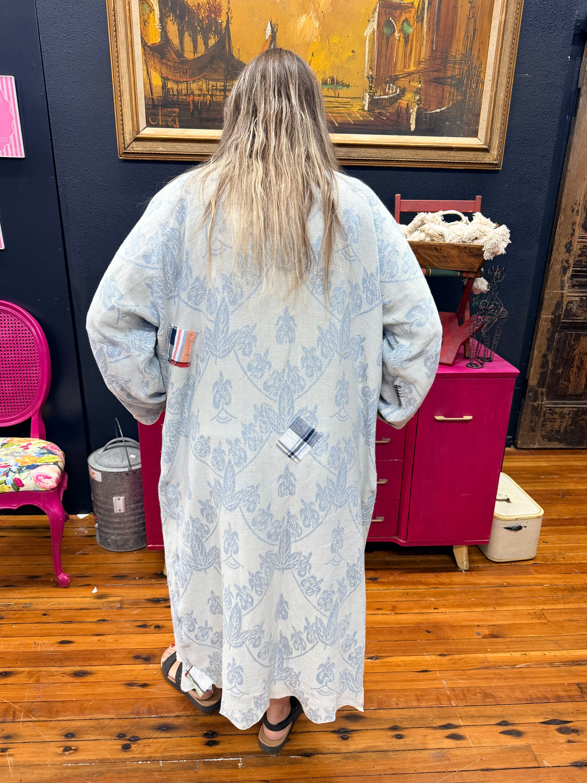 Scalloped Edge Floral Jacquard Patchwork Duster