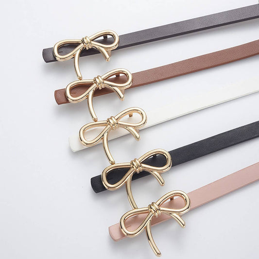 Bow PU Leather Skinny Belt