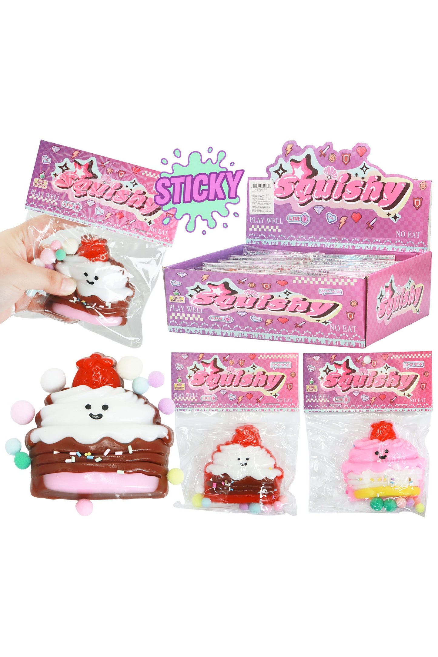 Strawberry Cake Sprinkle Sticky Mochi Pom Pom Squishy Bag
