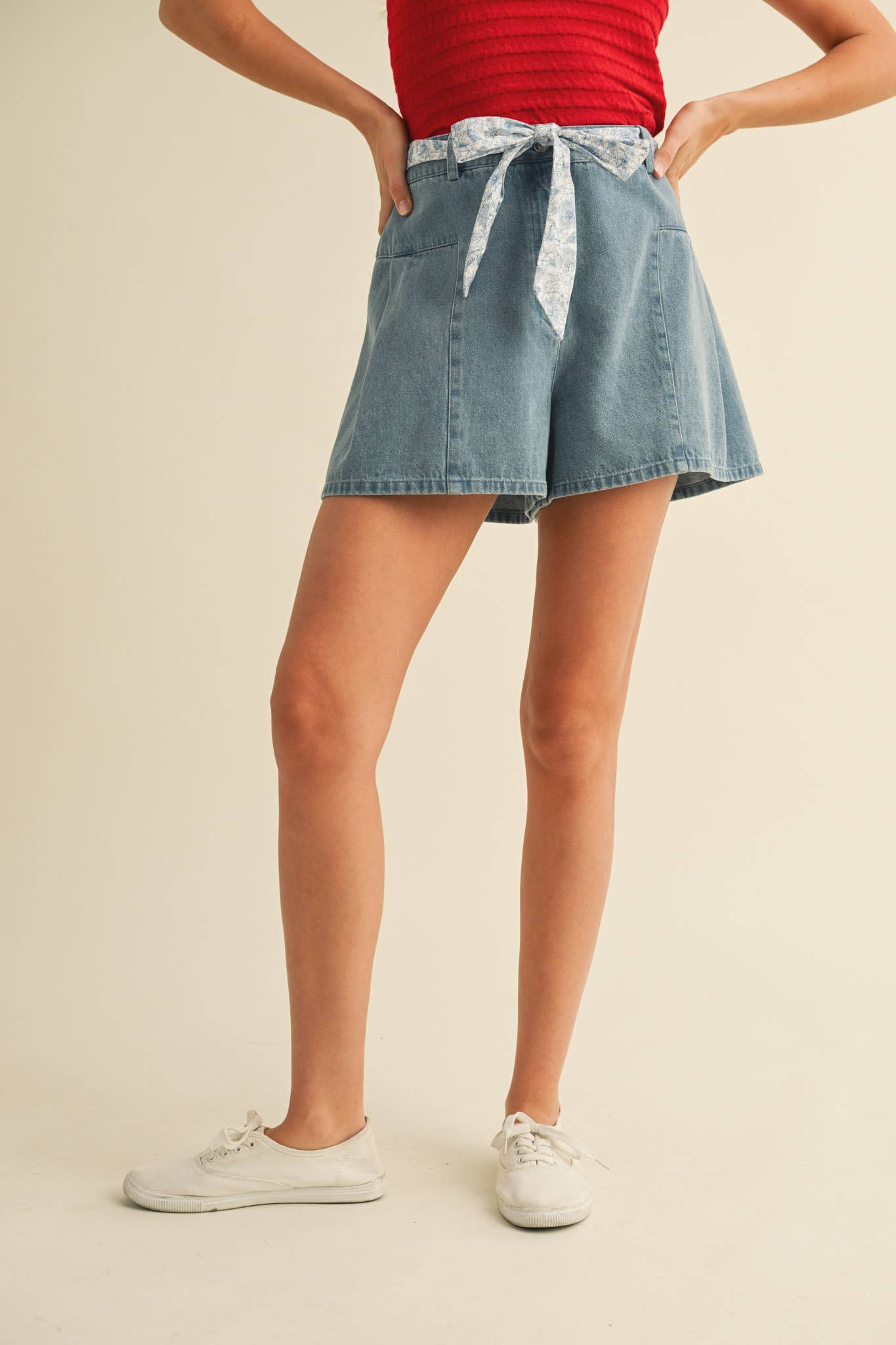 HIgh Rise Flounce Hem Denim Shorts