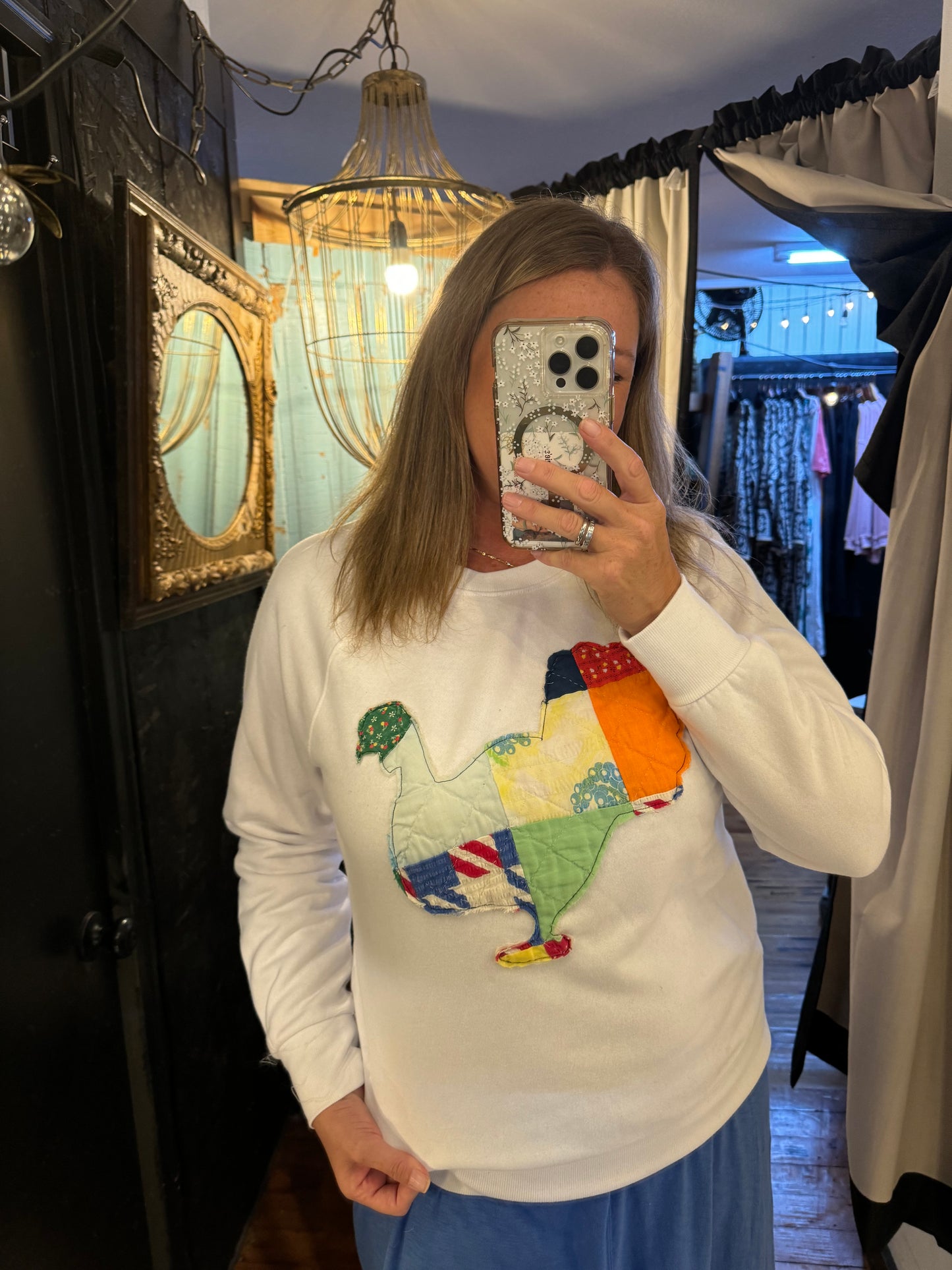 Vintage Quilt Turkey Sweatshirt - White