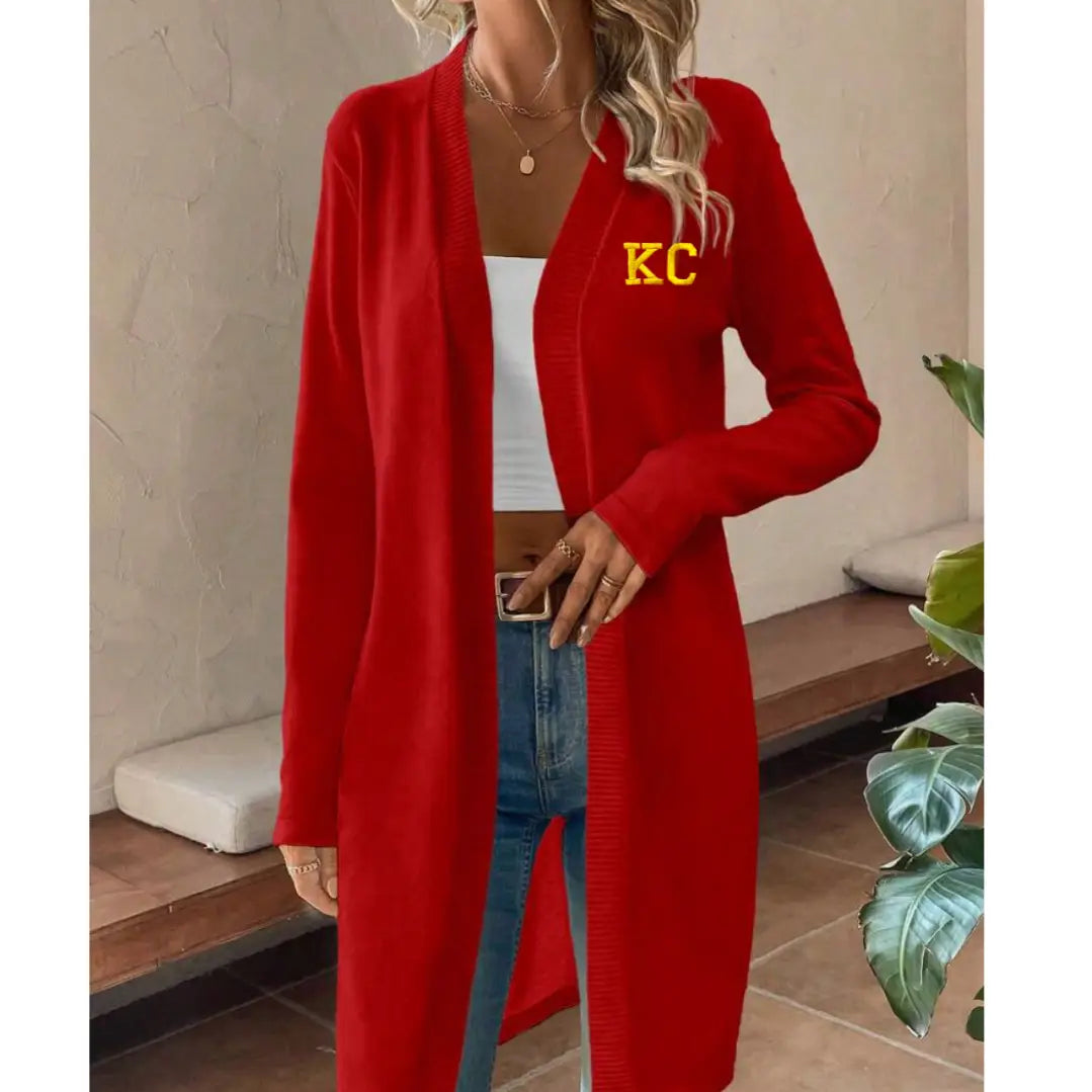 Red KC Knee Length Cardigan