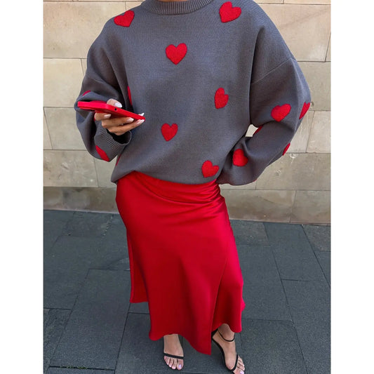 Color Block Heart Pullover Sweater