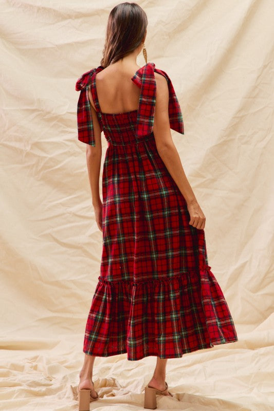 Christmas Check Plaid Woven Holiday Midi Dress