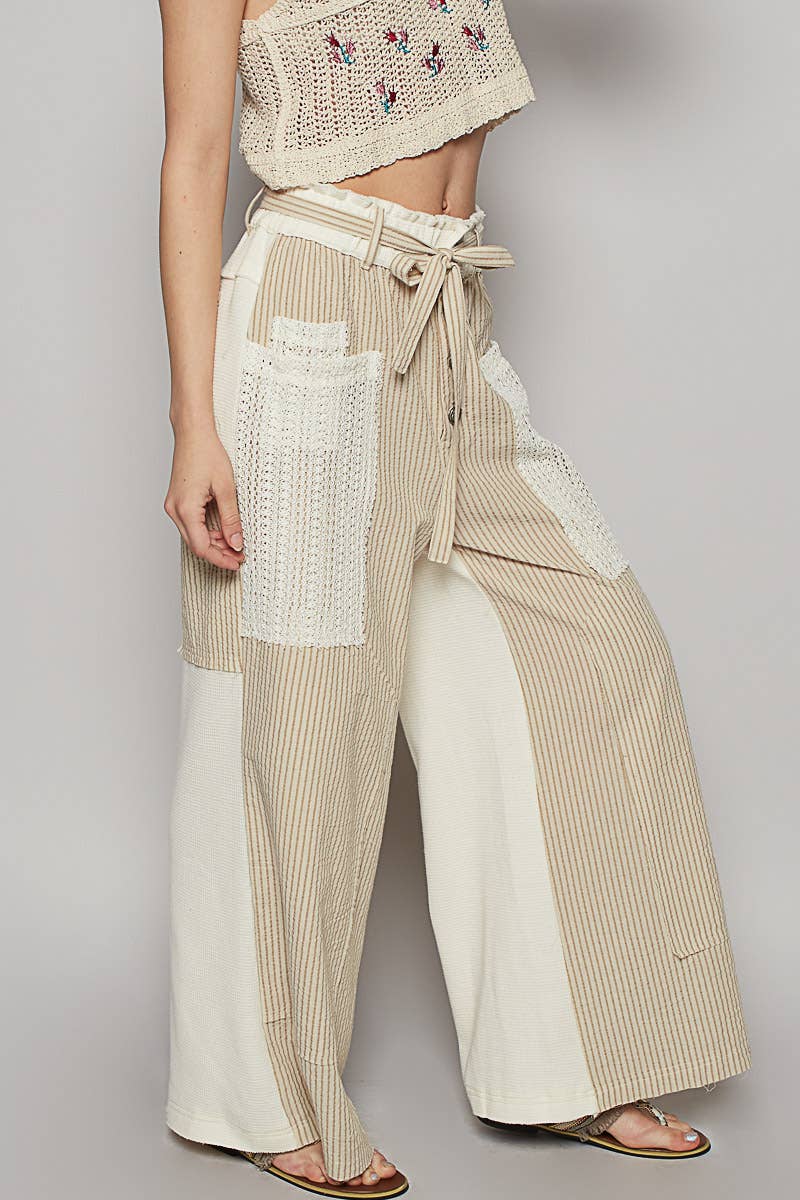 Striped Front Mesh Pockets Woven Pants