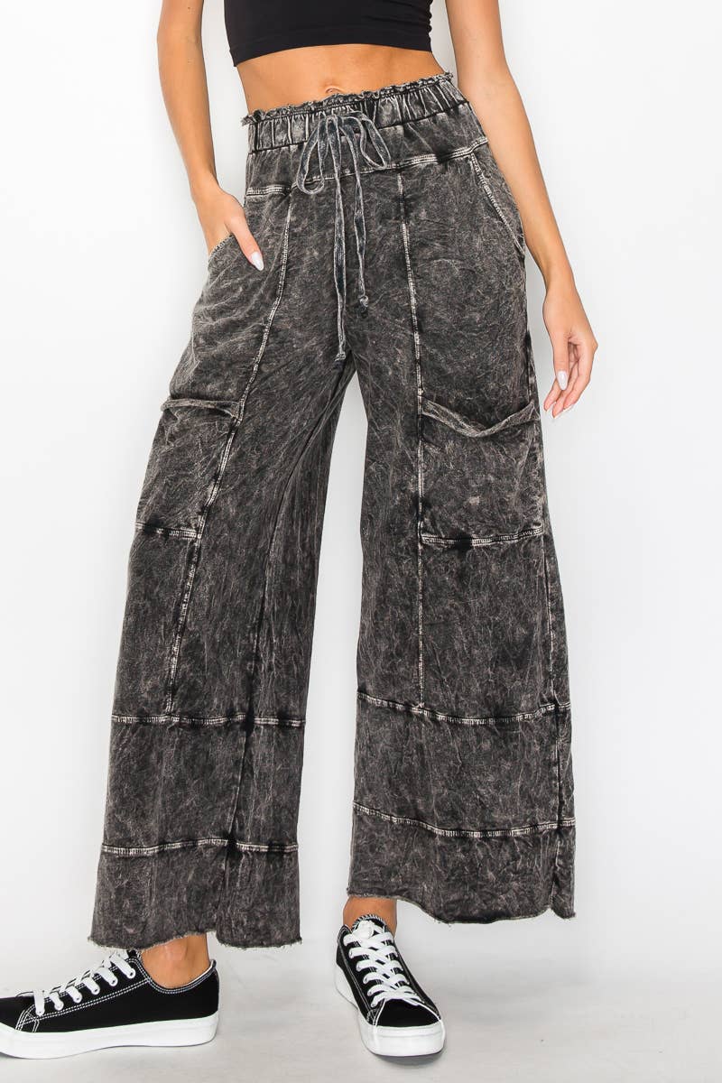 Mineral Wash Wide Leg Cropped Pants