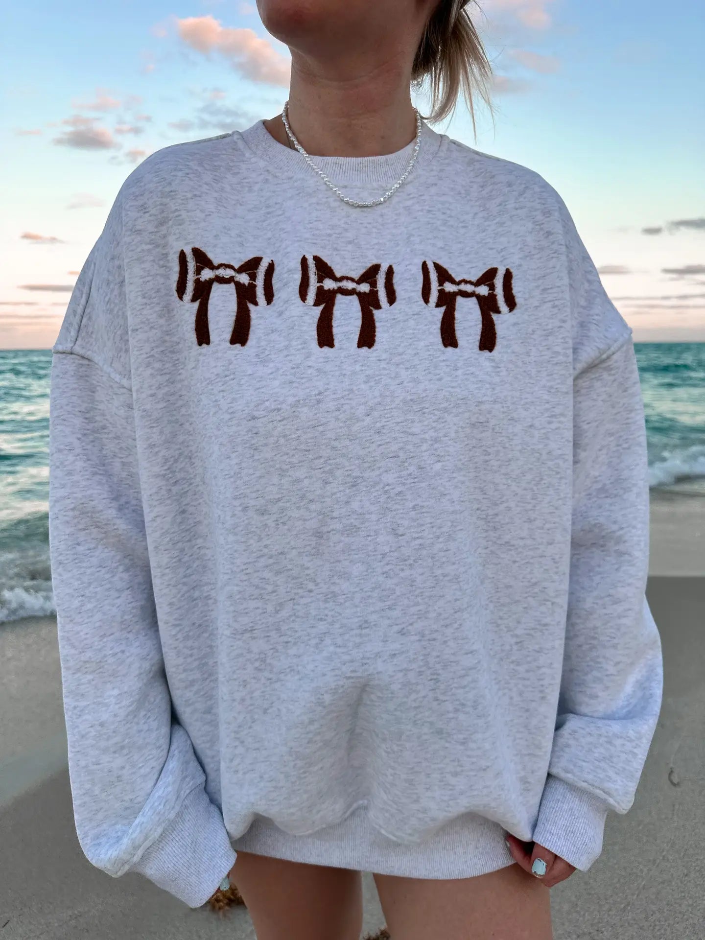 Football Bows Embroiderd Sweatshirt