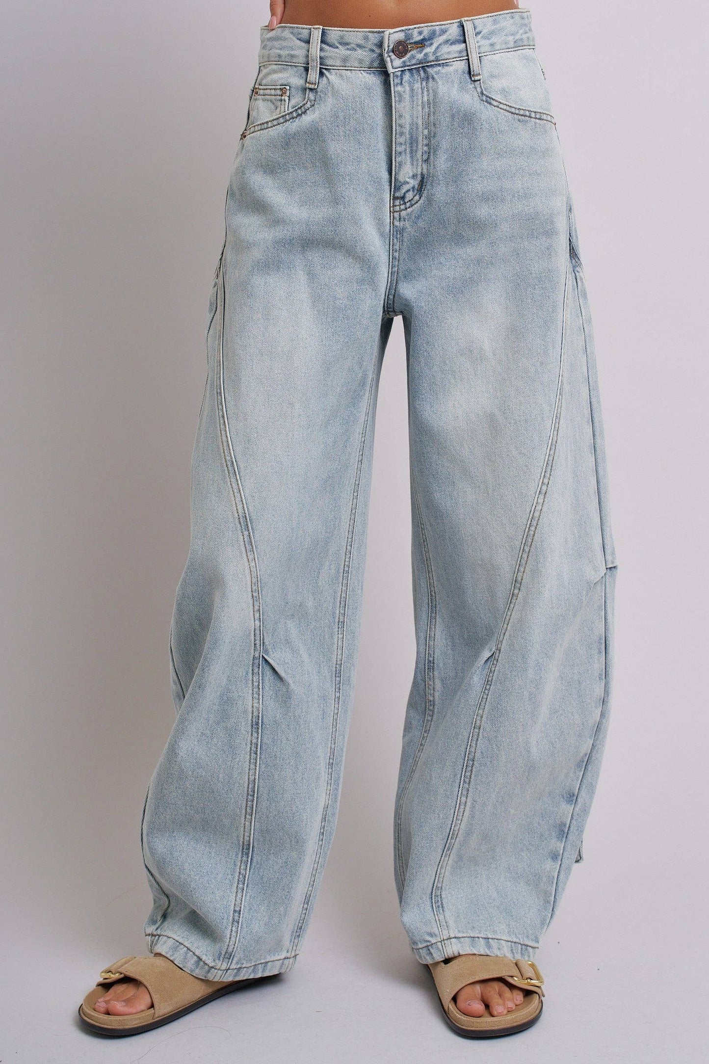 Vintage Wash Barrel Leg Utility Tab Jeans
