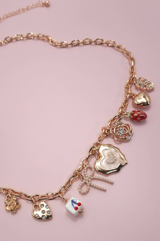 Charm Necklace - Cherry Bow Strawberry Flower Heart